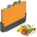 BEWOS 4 Colour Coded Chopping Boards Set, Wheat Straw Cutting Board, Reversible Chopping Board with Stand, Non-Slip Feet Chopping Boards for Kitchens, Juice Grooves & Dishwasher Safe