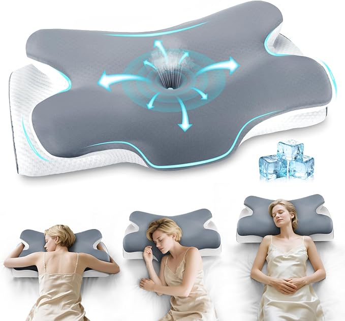 Memory Foam Pillow, Orthopedic Pillow,Two Heights Available, Neck Support Pillow with Cooling Washable Cover, Ergonomic Side Sleeper Pillow, Ideal for Side, Back & Stomach Sleepers(Grey)