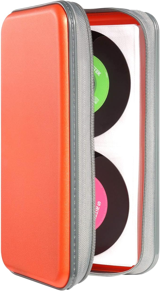 UENTIP CD Case with 48 Capacities, Portable DVD Case Made of Hard Plastic, CD Organizer Wallet, Protective DVD Storage (Orange96, 96)