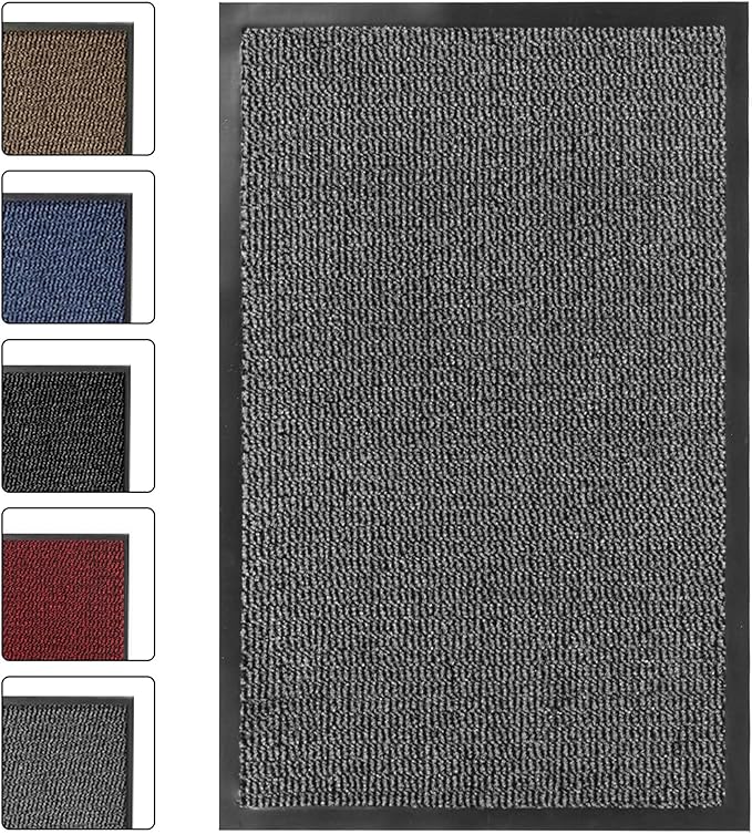 SG Traders Washable Door Mats - Non-Slip Rubber Backed Doormats Indoor & Outdoor - Highly Absorbent Door Mats, Floor Mat, Kitchen Mat, Perfect Dust Grabbing Doormats Dirt Trapper (40x60cm - Grey)