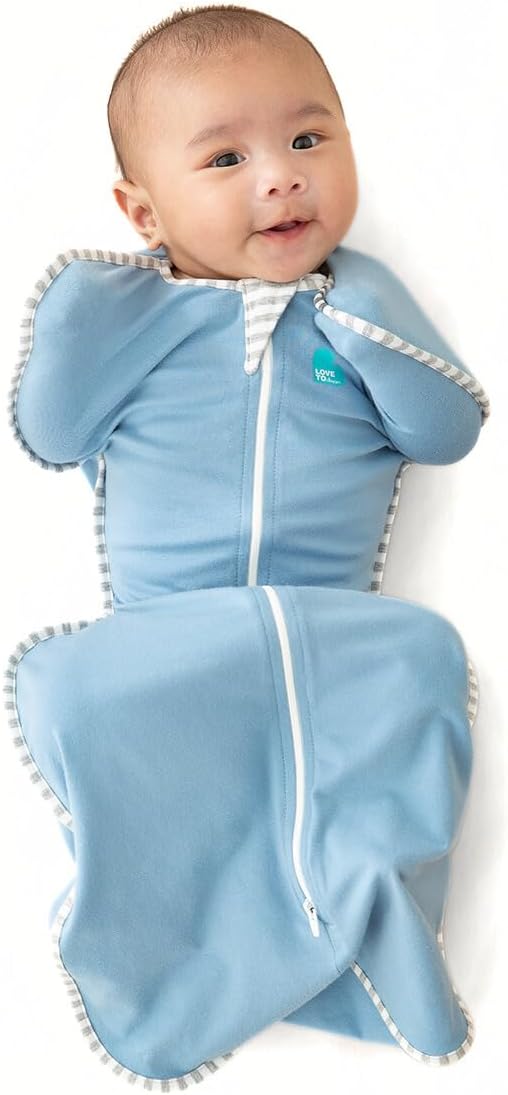 Love To Dream™ Swaddle UP™, Small 3.5-6 kg - Blue, Snug Fit, Supports Healthy Sleep, 1.0 Tog - Ideal for 20-24°C Temperatures, Machine Washable Cotton & Double Zip for Easy Nappy Changes