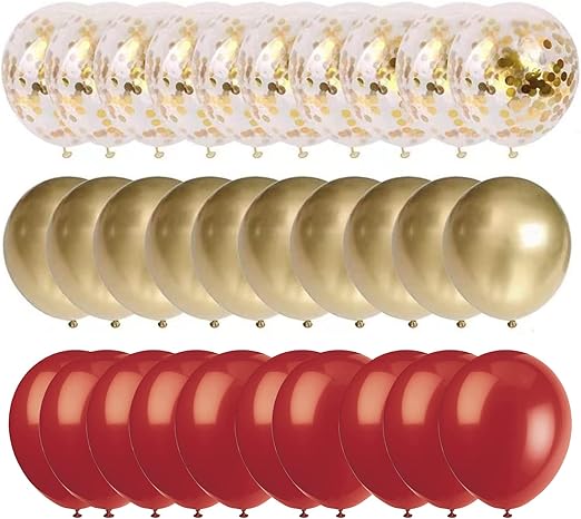 60pc 12in Gold & Red Balloons Set - Metallic Golden & Red Latex Helium Balloons for Wedding, Anniversary, Baby Shower, Birthday Parties