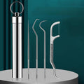 Stainless Steel Toothpick Holder Set – Portable Reusable Dental Picks with Keychain for Travel, Camping, Outdoor, and Oral Hygiene Cleaning Kit