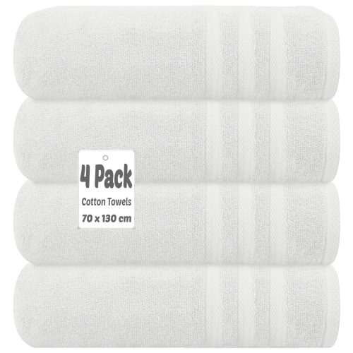 (White) 4 X Luxury Bath Towels 100% Egyptian Cotton Large Size Big Bathroom Towels Set