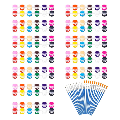 12 Pack 144Pcs Mini Acrylic Paint Set with Brushes for Kids Adults Craft Paint, Colors Washable Strips