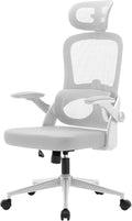 SIHOO M102C Ergonomic Mesh Office Chair, High Back desk chair with 3D Armrests, Up&Down Lumbar Support, Swivel Computer Task Chair, White Frame and Light Grey Mesh