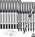 AKARUED Rollerball Pens 16 Pack Black Gel Pens, 0.5mm Liquid Ink Quick-Drying Ballpoint Pens Writing Pens for Bullet Journal, Notebook. School & Office Supplies for Students Adults