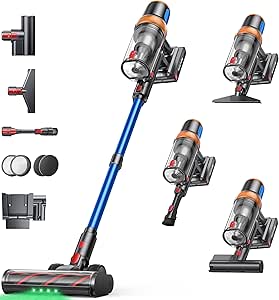 Cordless Vacuum Cleaner, 600W 50KPA Stick Vacuum with Touch Screen, Up to 65 Mins Runtime, Powerful Vacuum with Rechargeable Wall Mount, Lightweight Vacuums for Hardwood Floor Carpet Pet Hair