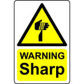 Warning sharp safety sign - Self adhesive sticker - 200mm x 150mm