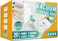 Storage Master Space Saver Bags for Travel and Home Reusable Vacuum Storage Bags Save 80% More Storage Space Work with Vacuum Cleaner (20 Pack, No Hand Pump)