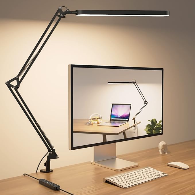 SKYLEO Desk Lamp - LED Desk Light - 5 Color Modes X 11 Brightness Levels - Adjustable Swing Arm - Timmer & Memory Function - 12W Study Lamp - Black[Energy Class E]