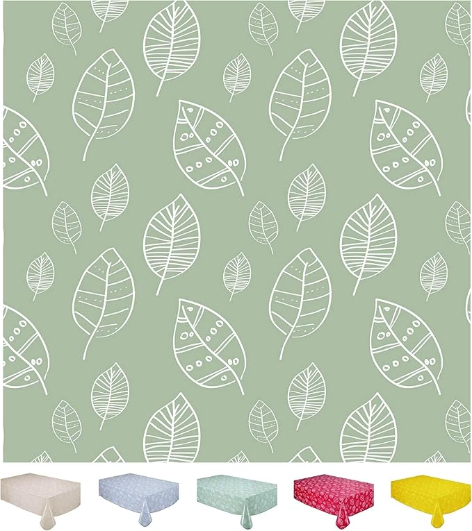 Home Direct Wipe Clean Table Cloth Oilcloth PVC Tablecloth Table Cover Protector Leaves 100cm x 140cm 39"x55" Sage Green