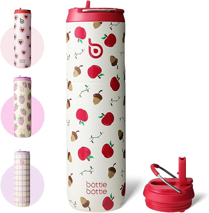 Bottle Bottle Insulated Water Bottle 24oz with Straw Lid and Handle for Sports Travel Gym Stainless Steel Water Bottles Double-Wall Vacuum Metal Leak Proof BPA-Free (Berry)