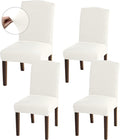 Granbest High Stretch Dining Chair Slipcovers, Universal Fit Jacquard Parson Dining Chair Covers, Removable Chair Protectors for Dining Room, Kitchen, Restaurant and Hotel (Set of 4, Ivory)
