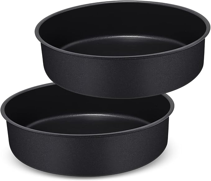 HaWare 8 inch Cake Tin Set of 2, Non-Stick Stainless Steel Round Baking Pan for Baking Roasting Serving, Birthday Wedding Layer Cake Tins, Healthy & Non-Toxic, Rust Resistant (20cm, Black)