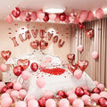 Pink Valentines Decorations - Metallic Red and Baby Pink Latex Confetti Balloon, I Love You and Heart Balloons with Rose Petals Heart Hanging String for Romantic Valentines Party Supplies