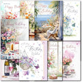 doodlecards Pack 10x Mixed Classic Female Happy Birthday Cards. Multipack Floral Flowers, Balloons, Dressmaking Cards with Envelopes. 100% Recyclable. Made in the UK.
