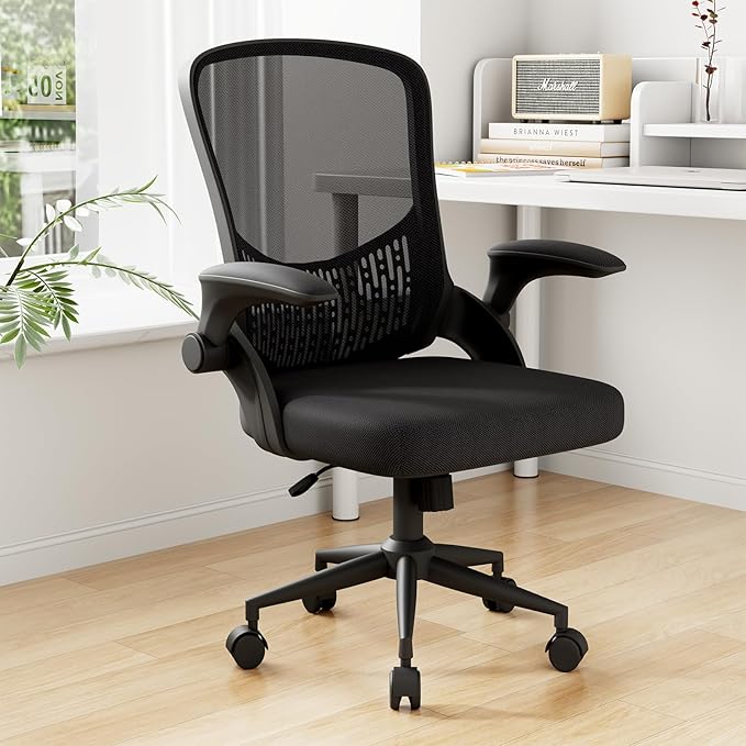naspaluro Computer Desk Chair with Flip-up Armrests/3D Lumbar Support/Metal Claws, Swivel Mesh Ergonomic Office Chairs, Comfy Study Home Office Chairs, Small Heavy Duty Black Work PC Chairs & Stools