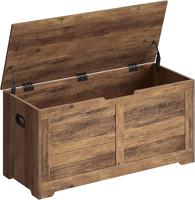 VASAGLE Storage Chest, Storage Bench, Blanket Box with 2 Safety Hinges, Shoe Storage Bench, Farmhouse Style, 40 x 100 x 46 cm, for Hallway, Bedroom, Living Room, Honey Brown LSB061K01