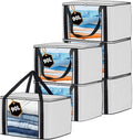 Storage Bags Clothes Organizer 6 Pack White, Large Moving Boxes With Top Lid 90L Capacity, 3 Sided Zipper Storage Box. Dust/Mites & Moisture Proof 60 x 43 x 35cm