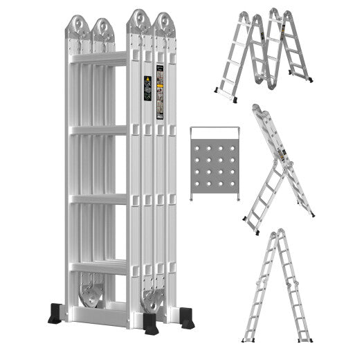 4.7m/15.4ft Aluminum Multipurpose Folding Ladder - 14-in-1 Stepladder with Platform and Free Tool Tray