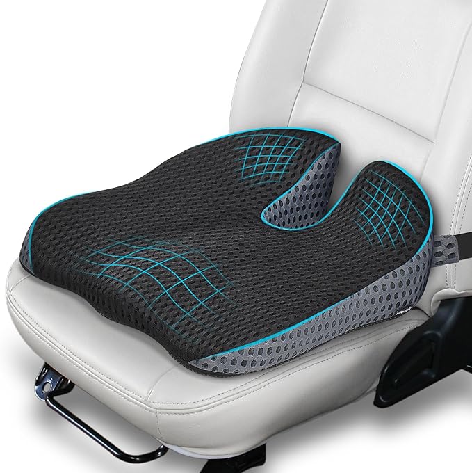 Car Seat Cushion, Memory Foam Car Wedge Seat Cushion for Driving, Height Booster & Posture Support, 4D Mesh Seat Pad with Adjustable Straps - Universal Fit for Vehicle