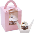 Pubiao 20 Pcs Single Cupcake Boxes 1 Holes with Clear Window Individual Cupcake Carrier with Handle Box For Weddings, Birthday Parties Cookies, Party Favors