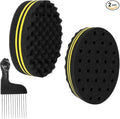 Hair Sponge Brush Small Holes Afro Coils Hair Brushes Twists Dread Double Side Hair Sponge for Curls for Home and Barber 2 Pcs with 1 Pc Hair Pick