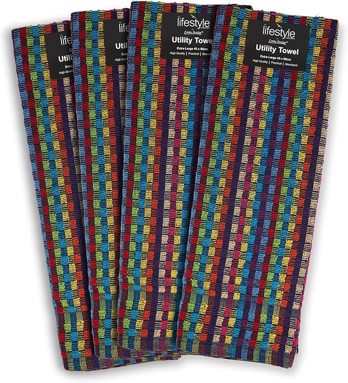 Emma Barclay Tea Towels for Kitchen Packs of 4 100% Cotton Terry Tea Towels Multicoloured Kitchen Home Household Essentials Dish Towels Kitchen Cloths Utility Design 4 Pack