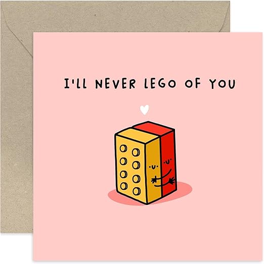 Old English Co. Cute Wedding Anniversary Card for Husband of Wife - Lego Valentine's Day Card for Boyfriend or Girlfriend - 'Never Lego' Funny Whitty Romantic Gift for Him | Blank Inside