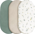 Baby Mattress Cover, Fitted Sheet, Pack of 3, 100% Muslin Cotton,Oeko-Tex 100,Muslin Bassinet Sheets,Bassinet Cover,Pram Mattress Cover,83 x 43 x 10 cm,Fitted Sheet for Prams, Bassinets（Flower）