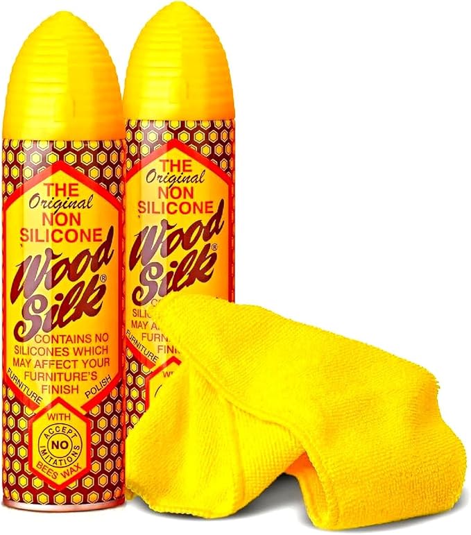 Beeswax Wood Furniture Polish Spray 2 Pack (225ml) – Natural Wood Cleaner & Conditioner for Oak, Antique & Wooden Furniture – Restores Shine, No Silicone, Includes Lint-Free Microfibre Cloth