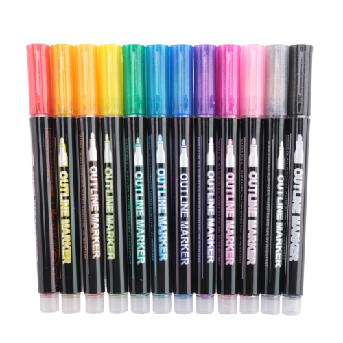 Shimmer Markers Doodle Outline Dazzles: 12 Colors Glitter Pens Set