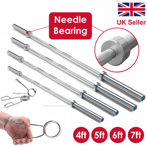 (4ft) Olympic Barbell Bar 2" Spring Clips Gym Weight Lifting Fitness 4FT 5FT 6FT 7FT