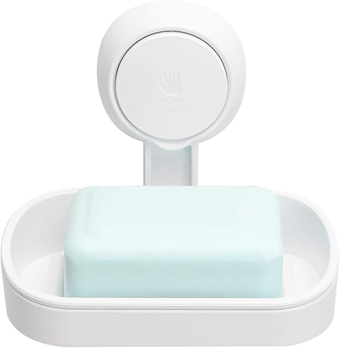 LEVERLOC Soap Dish for Shower, Max Hold 3 KG Suction Soap Holder for Bathroom, Bathtub, Wall Mounted, Waterproof, Drill-Free, Removable Suction Shower Organizer, Sponge Sink Holder, Plastic In White