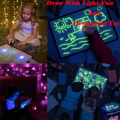 Drawing Pad LED Light up Glow Art Sketchpad Magic Writing Board Kids Toys Gift