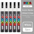 (PC-5M 5pcs White) Posca PC-5M Marker Pen, Acrylic Plumones Rotulador
