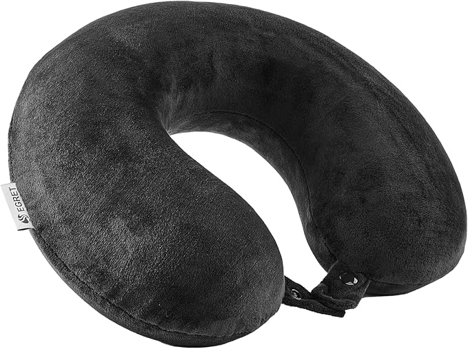 Egret Memory Foam Neck Pillow for Travel - Ergonomic Support for Head, Neck & Chin - Comfort for Airplane, Car, Office (Black)