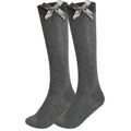 (Grey, 9-12) Girls Knee School Sock Plain Satin Bow Sock 3 Pack