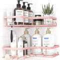 Kitsure Corner Shower Caddy - 2 Pack Rustproof Shower Organizer, Durable Shelf with Large Capacity, Drill-Free Adhesive Bathroom Shelves with 4 Movable Hooks, a Soap Holder, Large, Pink