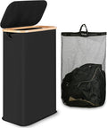 Laundry Basket, 60L Tall Washing Basket with Lid and Handle, Slim Foldable Laundry Hamper with Removable and Washable Inner Bag, Narrow Laundry Baskets for Bedroom Bathroom Laundry room (Black)