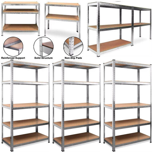 Heavy Duty 5-Tier Garage Shelving Unit - Adjustable MDF Shelves, 875 kg Total Capacity, Screwless Assembly, Split into 2 Units, Floor-Protecting Feet