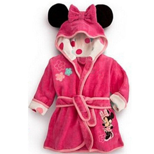 (5-6 Years, Rose Red Minnie) Kids Boys Girls Hooded Bathrobe Mickey Minnie Dressing Gown Sleepwear Nightwear Pajamas