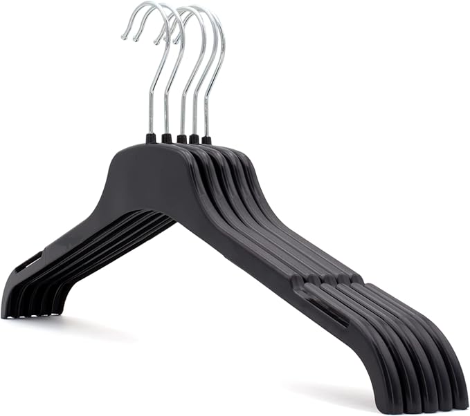 The Hanger Store 20 Strong Black Plastic Adults Coat Clothes Hangers - Sturdy, Space-Saving, Slim Profile with 360-Degree Swivel Hook - Ideal for Organizing Tops, Shirts, Coats, Jackets, and Blouses