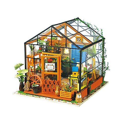 Robotime 3D DIY House Kit Greenhouse with LED Light Miniature Model Making Woodcraft DollhousePuzzle Challenge Gift