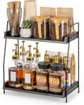 Coffee Station Organizer for Countertop, Wooden Kitchen Counter Shelf, 2 Tier Hot Chocolate Station Organizer, Coffee Bar Accessories, Countertop Shelf for Kitchen, Home, Office - Black