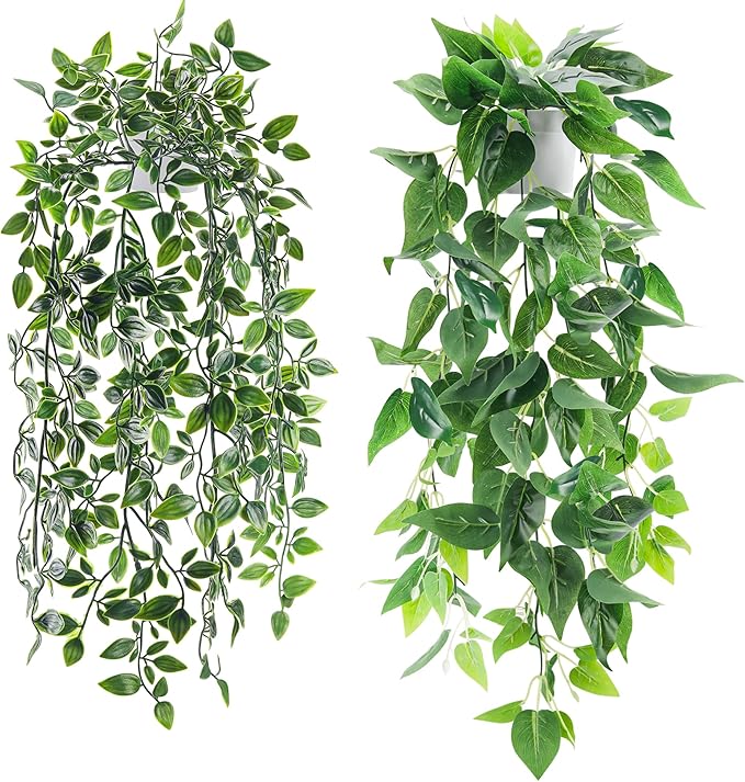 Der Rose 2 Pack Fake Plants Artificial Plants Indoor Faux Hanging Ivy Vines Plants for Home Bathroom Shelf Wall Bookshelf Decor