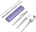 Chilly's Cutlery - Portable Cutlery, Stainless Steel Utensils with Aluminium Travel Case, Reusable Knife, Fork, Spoon, & Straw, Dishwasher Safe - for Travel and Camping - Lavender