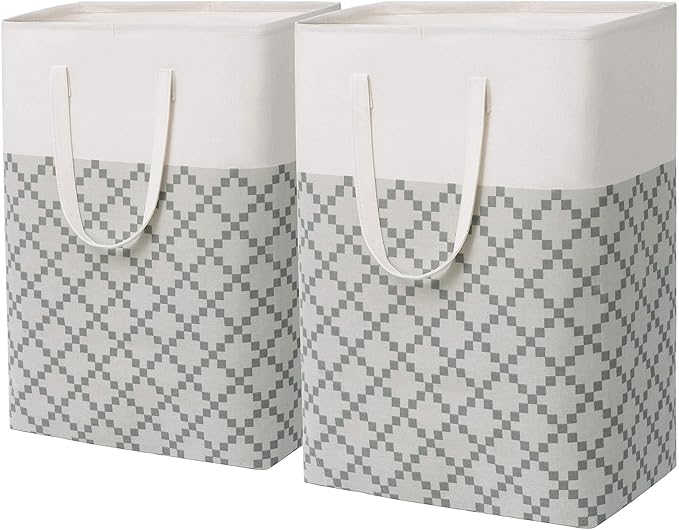 Tall Laundry Basket, Washing Baskets for Laundry Clothes Hamper for Towels Bedding Dirty Clothes Collapsible Laundry Bin Boho Laundry Baskets for Bedroom, Bathroom, Toys, 2 Pack, 75L, Grey