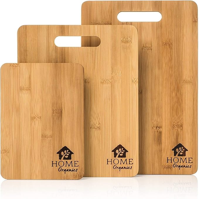 Premium Bamboo Chopping Board Set - Set of 3 Wooden Cutting Boards | Chopping Meat, Vegetables, & Bread | Serving Crackers&Cheese | Wood Cheese Board Platter, Food Prep, Kitchen Gift Set